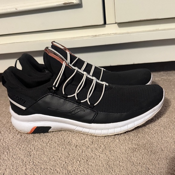 Saucony Shoes - Saucony Women's Black White Athletic Sneakers with Orange Accent